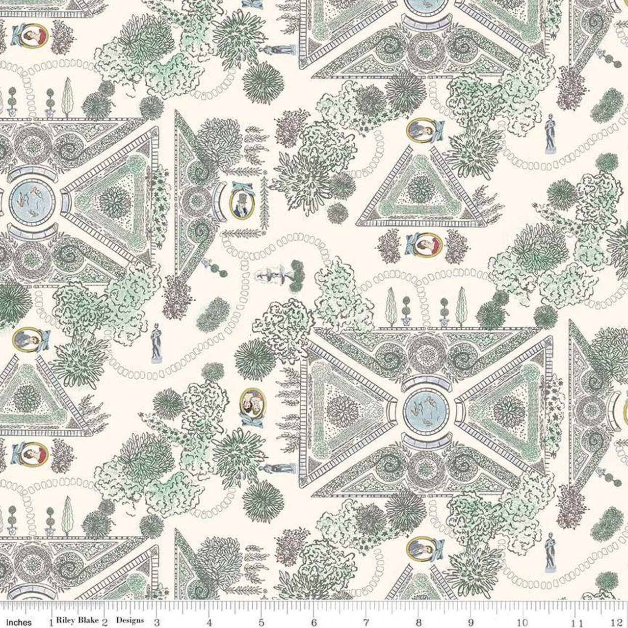 Fabric Riley Blake Cream Landscape Mansfield Park Jane Austen by the Quarter Yard C15205-CREAM